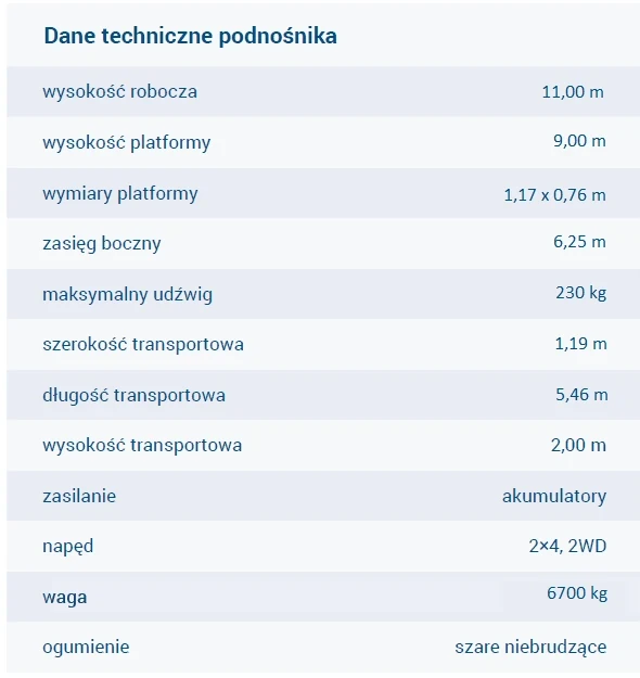 dane techniczne LGMG A09JE